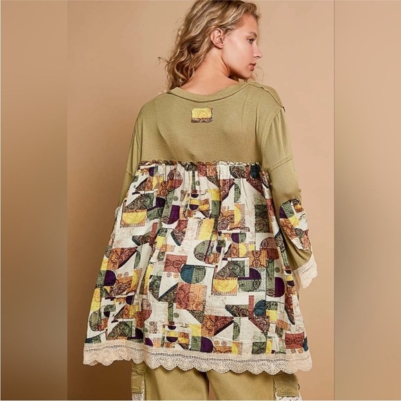 POL Ribbed ruffle Knit Top in Beige oversized - Picture 3 of 8